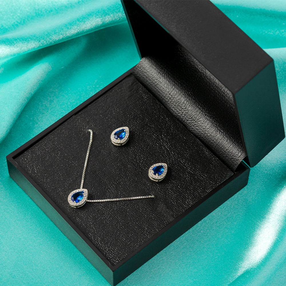 Brinco de Prata Gota com Zircônia Azul 10x7mm - foto 4