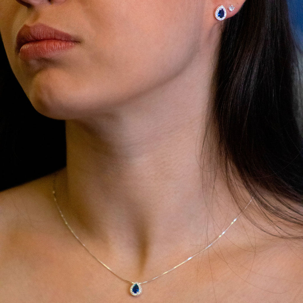 Brinco de Prata Gota com Zircônia Azul 10x7mm - foto 2
