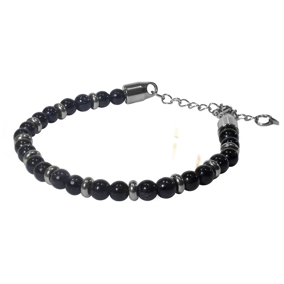 Pulseira Nordic Dag Pedra Arenito Azul Escuro 6mm Aço 19cm+4cm