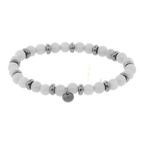 Pulseira Nordic Mildri Pedra Ágata Branca 6mm Aço 18cm