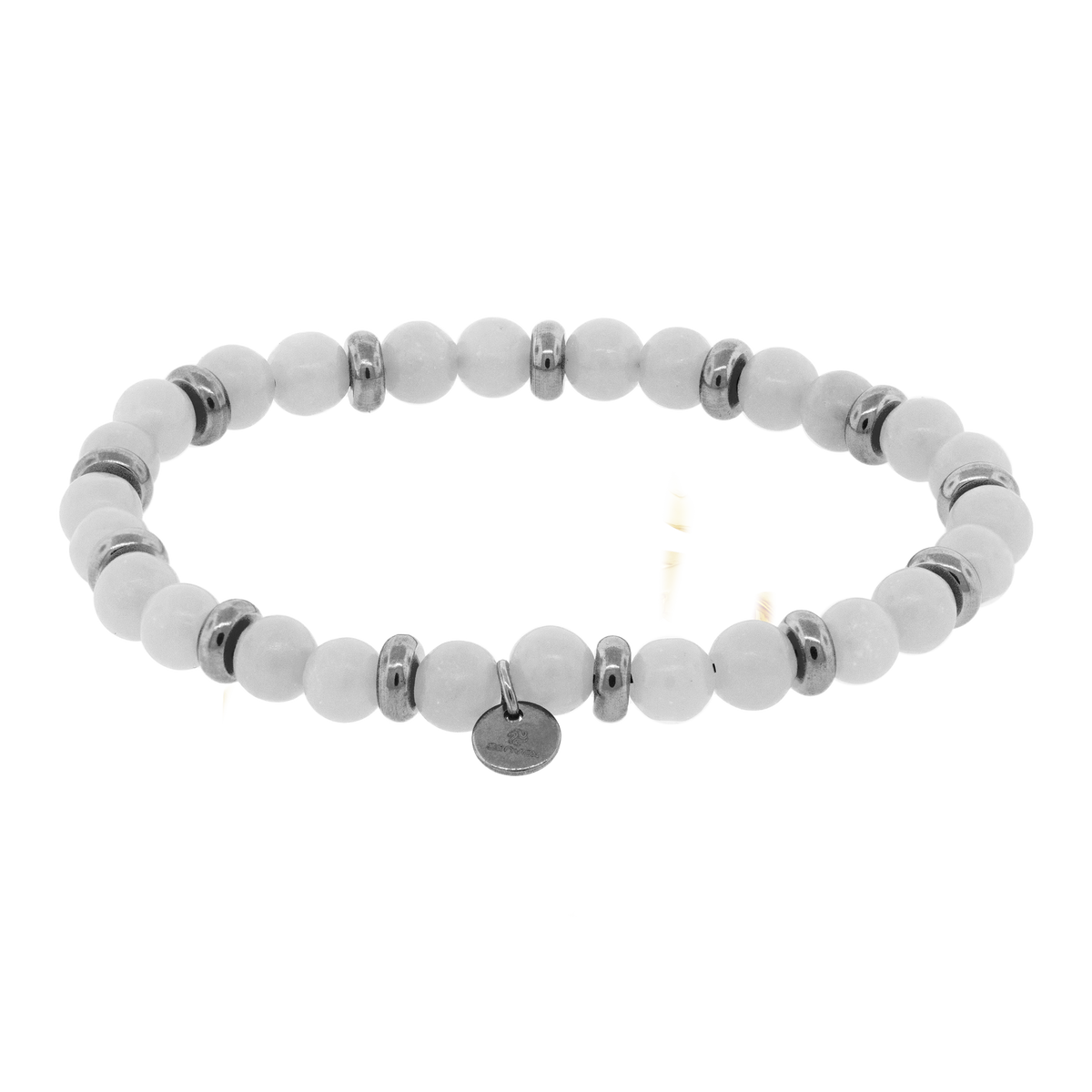 Pulseira Nordic Mildri Pedra Ágata Branca 6mm Aço 18cm