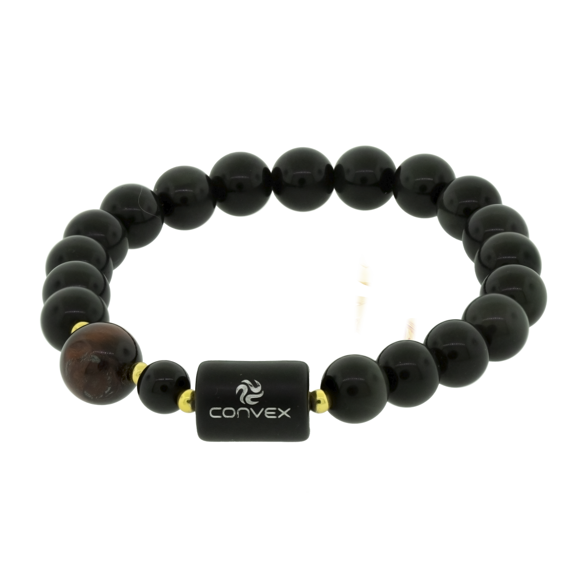 Pulseira Nordic Noírín Pedra Obsidiana 8mm Olho de Boi 10mm 20cm