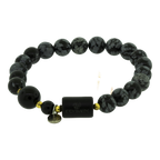 Pulseira Nordic Dagrun Pedra Obsidiana Floco de Neve 8mm Ágata Negra 10mm 20cm