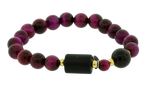 Pulseira Nordic Indra Pedra Olho de Tigre Rosa 8mm Olho de Tigre Vermelho 10mm 20cm