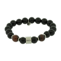 Pulseira Nordic Ragnar Pedra Ágata Negra e Olho de Tigre 10mm Aço com Fio de Silicone 22cm