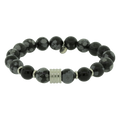 Pulseira Nordic Folke Pedra Obsidiana Floco de Neve e Ágata Negra 10mm Aço 22cm