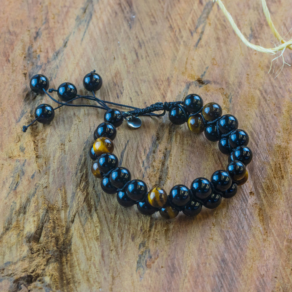 Pulseira Nordic Barak Pedra Onix e Olho de Tigre 8mm 18 a 25cm - foto 2