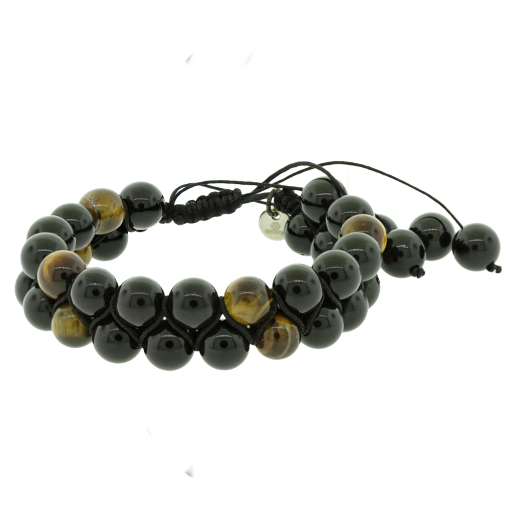 Pulseira Nordic Barak Pedra Onix e Olho de Tigre 8mm 18 a 25cm