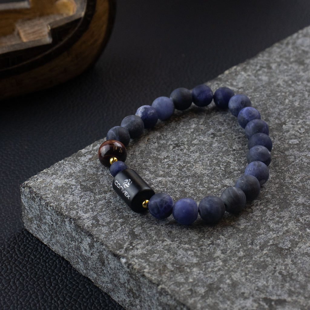 Pulseira Nordic Magna Pedra Sodalita Fosca 8mm e Obsidiana 10mm 20cm - foto 2