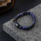 Pulseira Nordic Magna Pedra Sodalita Fosca 8mm e Obsidiana 10mm 20cm - foto 2