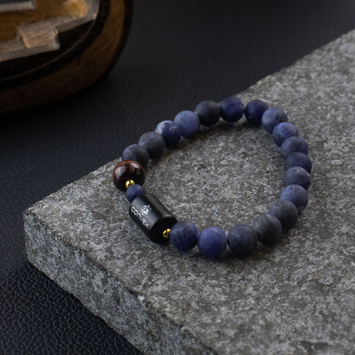 Pulseira Nordic Magna Pedra Sodalita Fosca 8mm e Obsidiana 10mm 20cm - foto 2