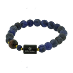 Pulseira Nordic Magna Pedra Sodalita Fosca 8mm e Obsidiana 10mm 20cm