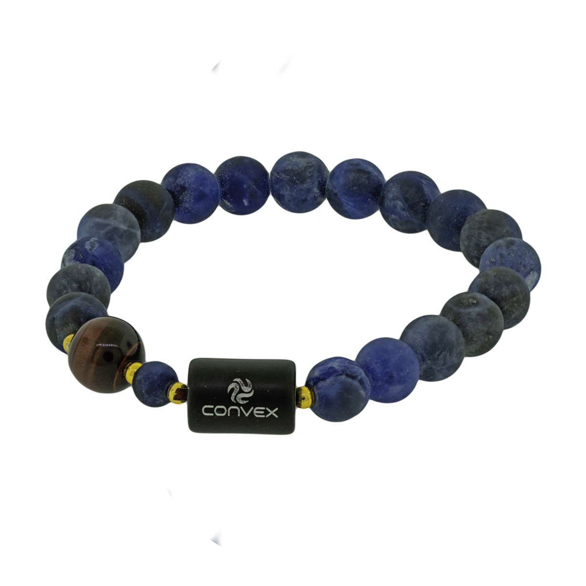 Pulseira Nordic Magna Pedra Sodalita Fosca 8mm e Obsidiana 10mm 20cm