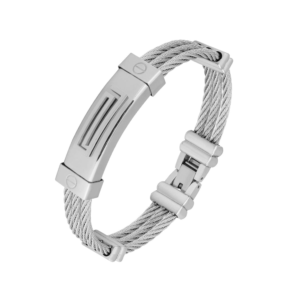 Bracelete de Aço Cabo Náutico Grego 12mm 21cm