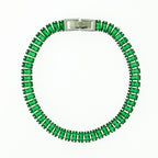 Pulseira de Aço Riviera Esmeralda Zircônia Baguete 16cm