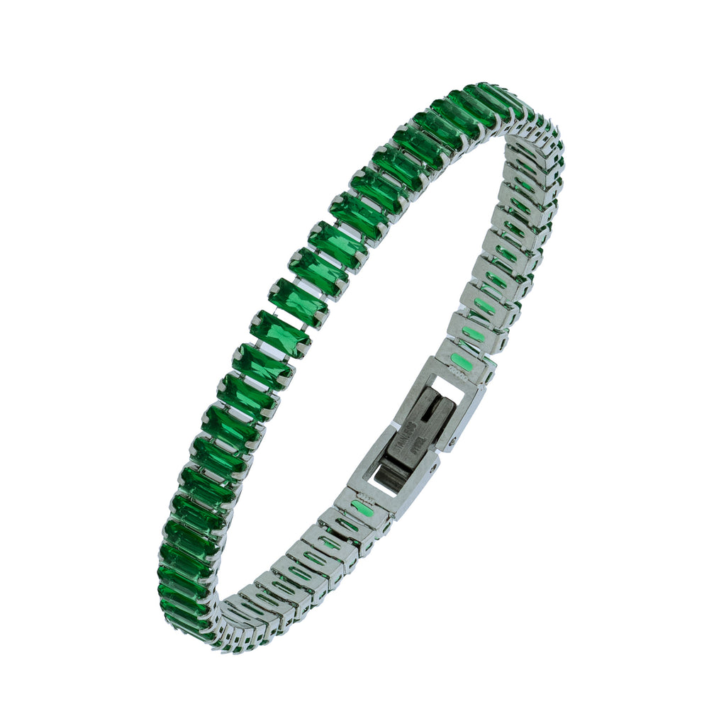 Pulseira de Aço Riviera Esmeralda Zircônia Baguete 16cm - foto 3