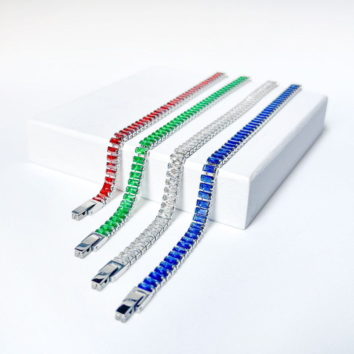 Pulseira de Aço Riviera Safira Zircônia Baguete 16cm - foto 9