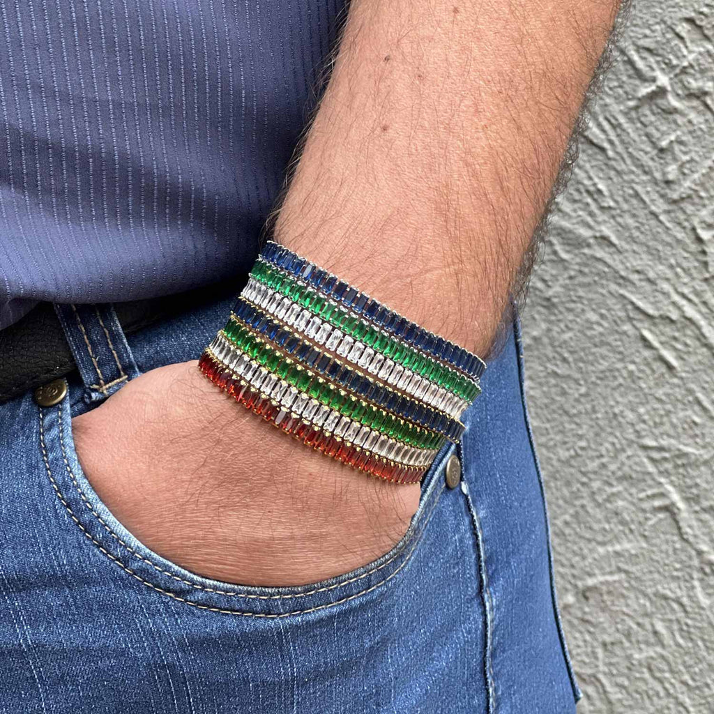 Pulseira de Aço Riviera Safira Zircônia Baguete 16cm - foto 10