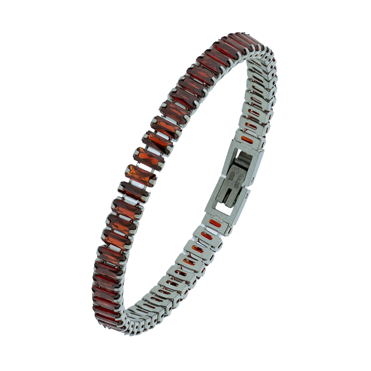 Pulseira de Aço Riviera Rubi Zircônia Baguete 18cm - foto 3