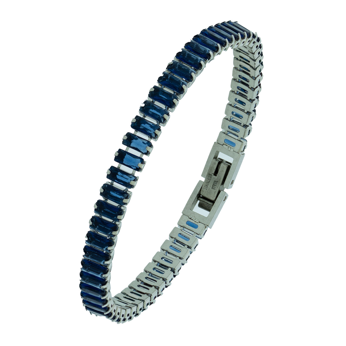 Pulseira de Aço Riviera Safira Zircônia Baguete 18cm - foto 3