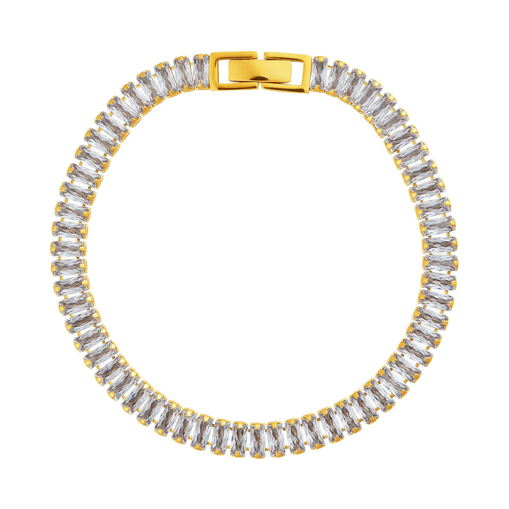 Pulseira de Aço Riviera Cristal Zircônia Baguete 16cm IPG