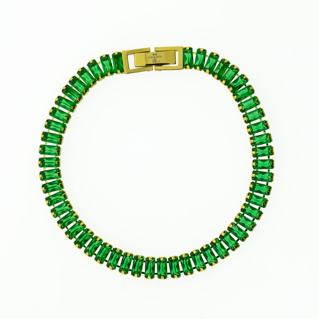Pulseira de Aço Riviera Esmeralda Zircônia Baguete 16cm IPG - foto 2