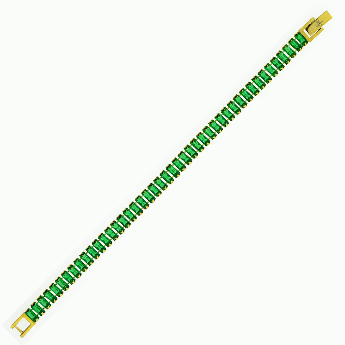 Pulseira de Aço Riviera Esmeralda Zircônia Baguete 16cm IPG