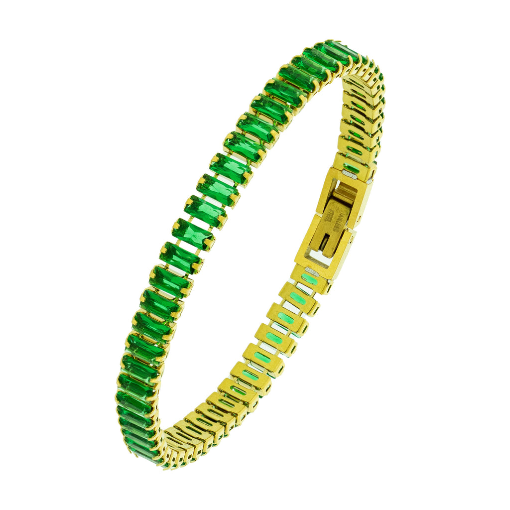 Pulseira de Aço Riviera Esmeralda Zircônia Baguete 18cm IPG - foto 3