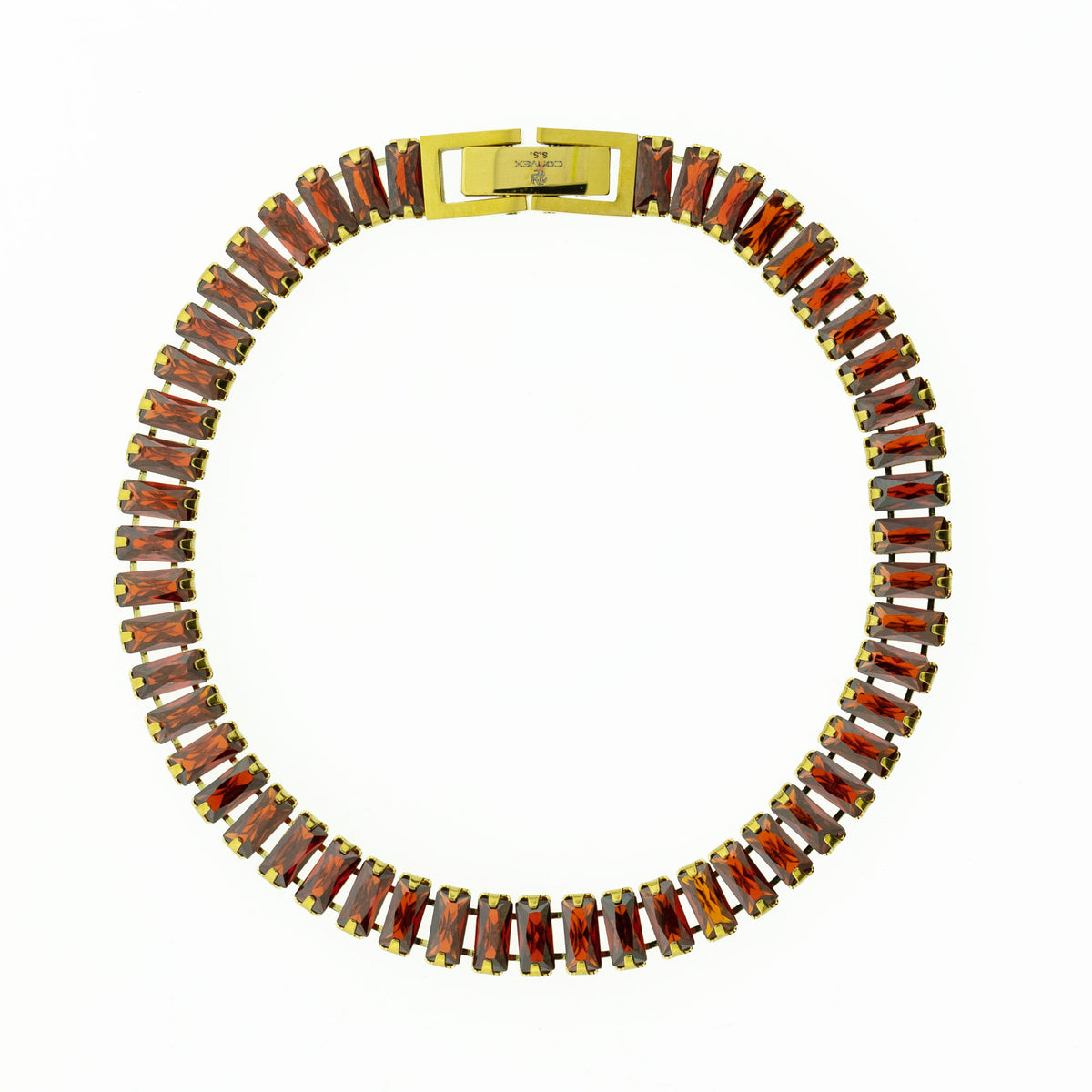Pulseira de Aço Riviera Rubi Zircônia Baguete 16cm IPG