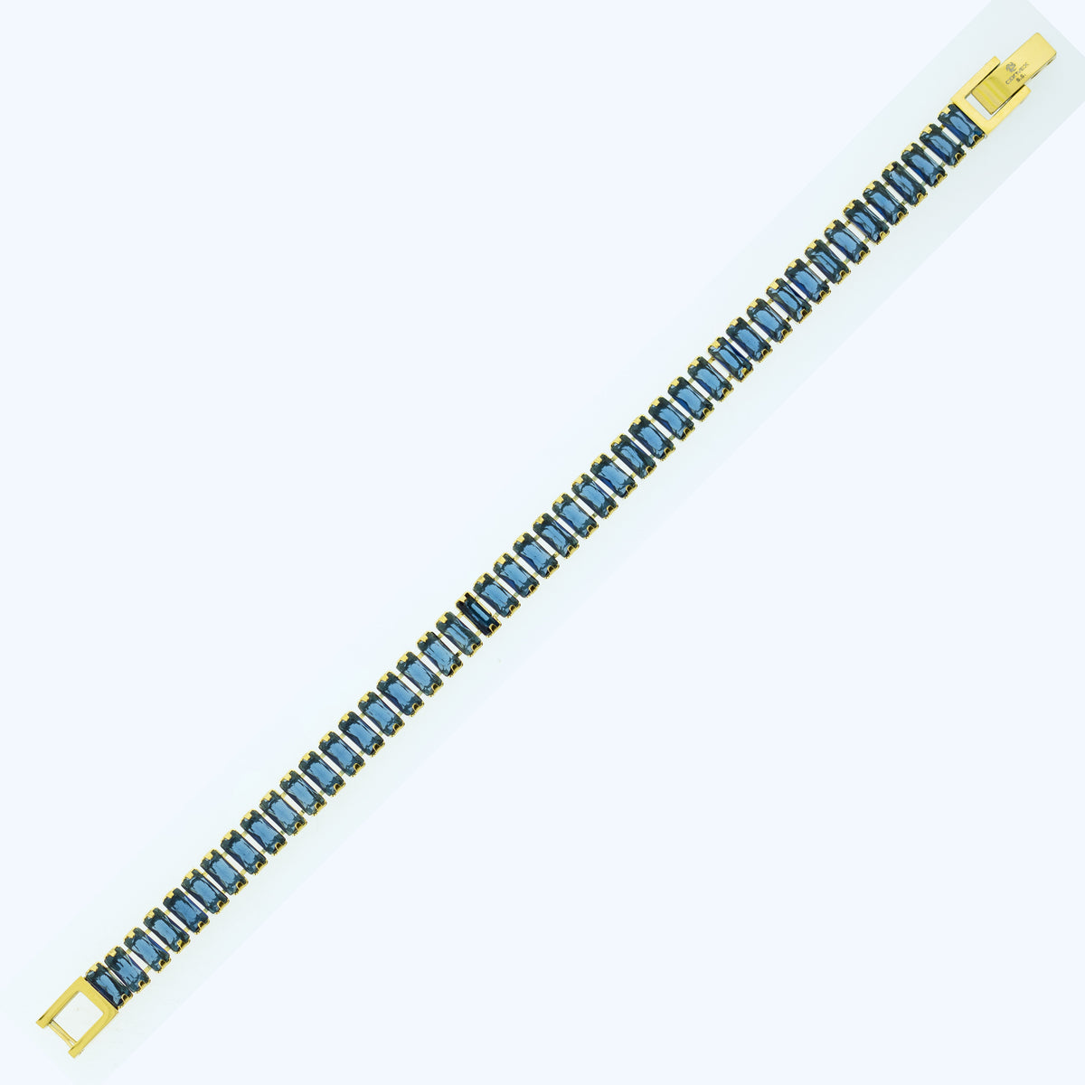 Pulseira de Aço Riviera Safira Zircônia Baguete 16cm IPG