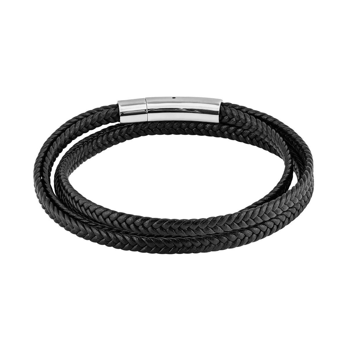 Pulseira de Aço Duo Couro black 5mm Ajustável