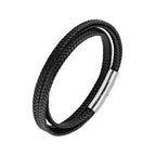 Pulseira de Aço Duo Couro black 5mm Ajustável - foto 2