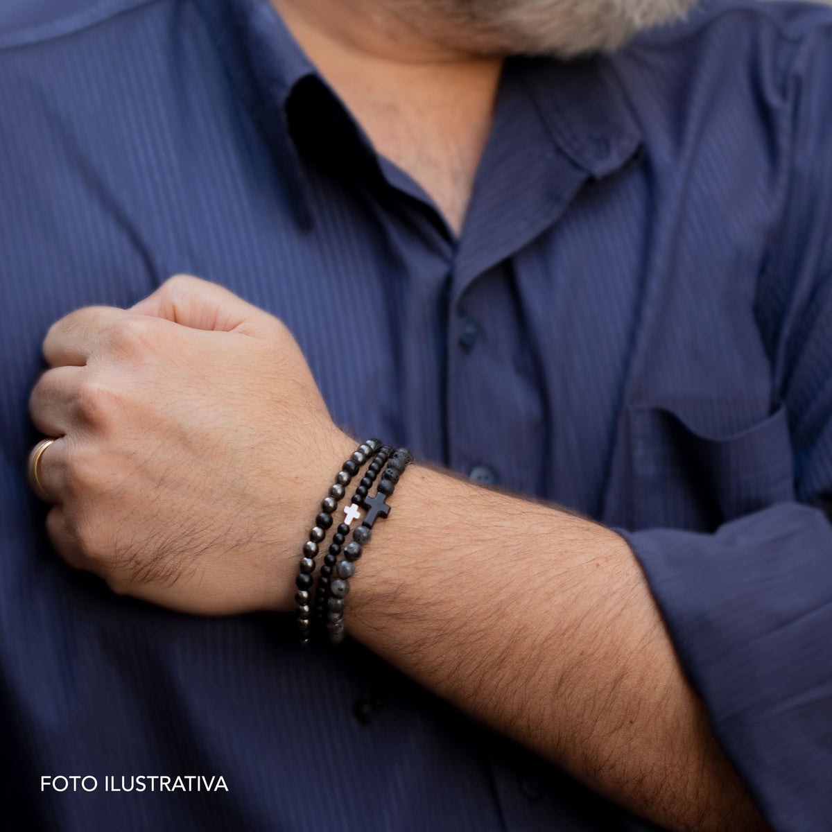 Pulseira de Pedra Onix e Hematita 6mm 20cm com Silicone - foto 4