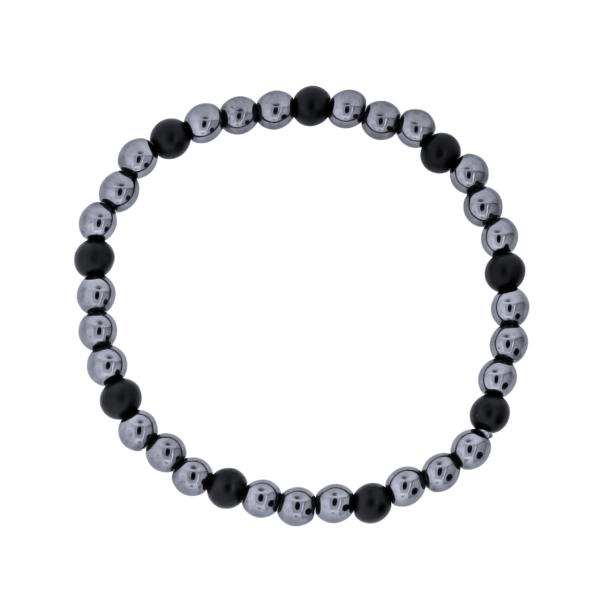 Pulseira de Pedra Onix e Hematita 6mm 20cm com Silicone