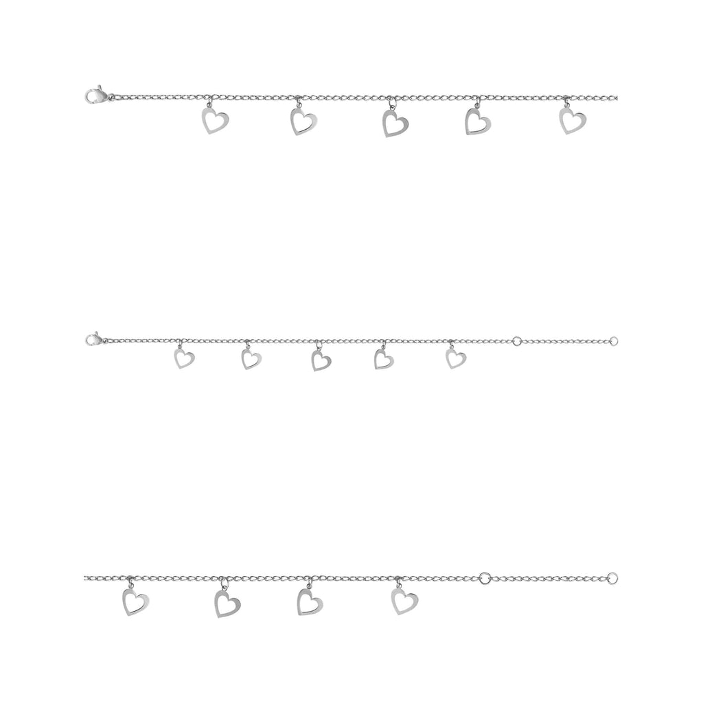 Pulseira de Aço Glam Groumet Coração Vazado 9x8mm 21cm