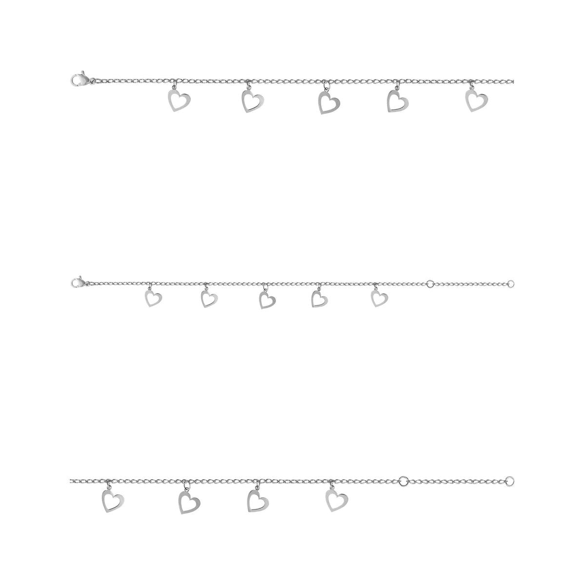 Pulseira de Aço Glam Groumet Coração Vazado 9x8mm 21cm