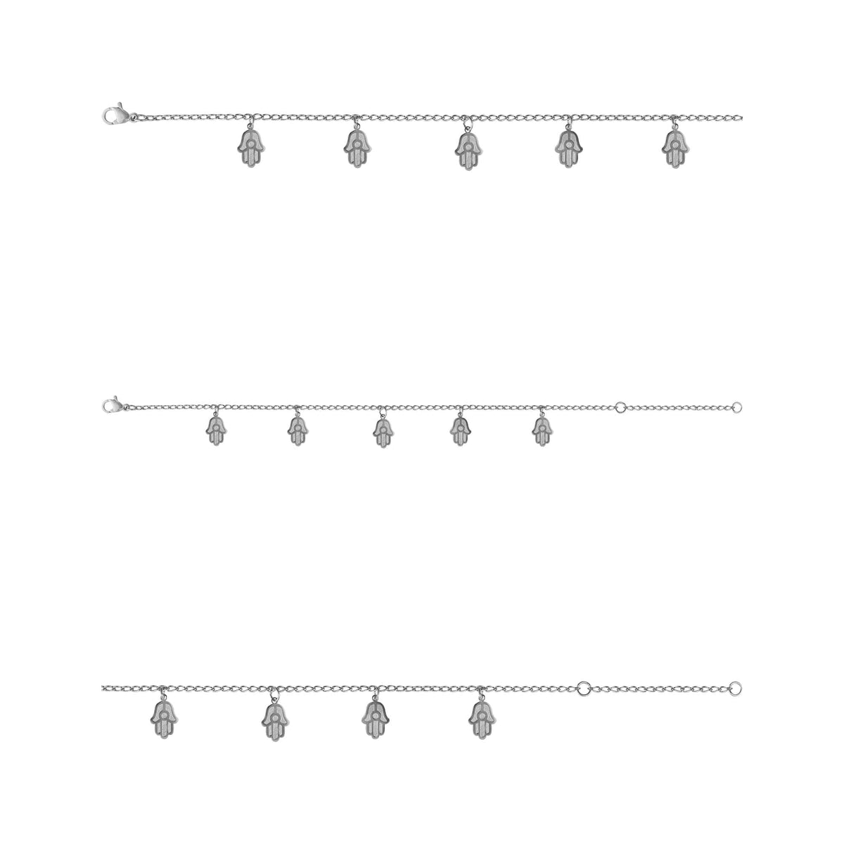 Pulseira de Aço Glam Groumet Mão de Fátima 11x7mm 21cm