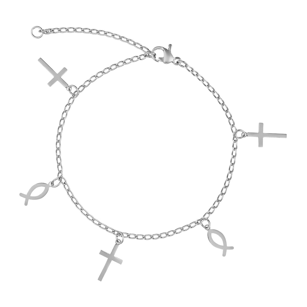 Pulseira de Aço Cruz e Ictus 14x7.5mm 11x4.5mm Groumet - foto 2