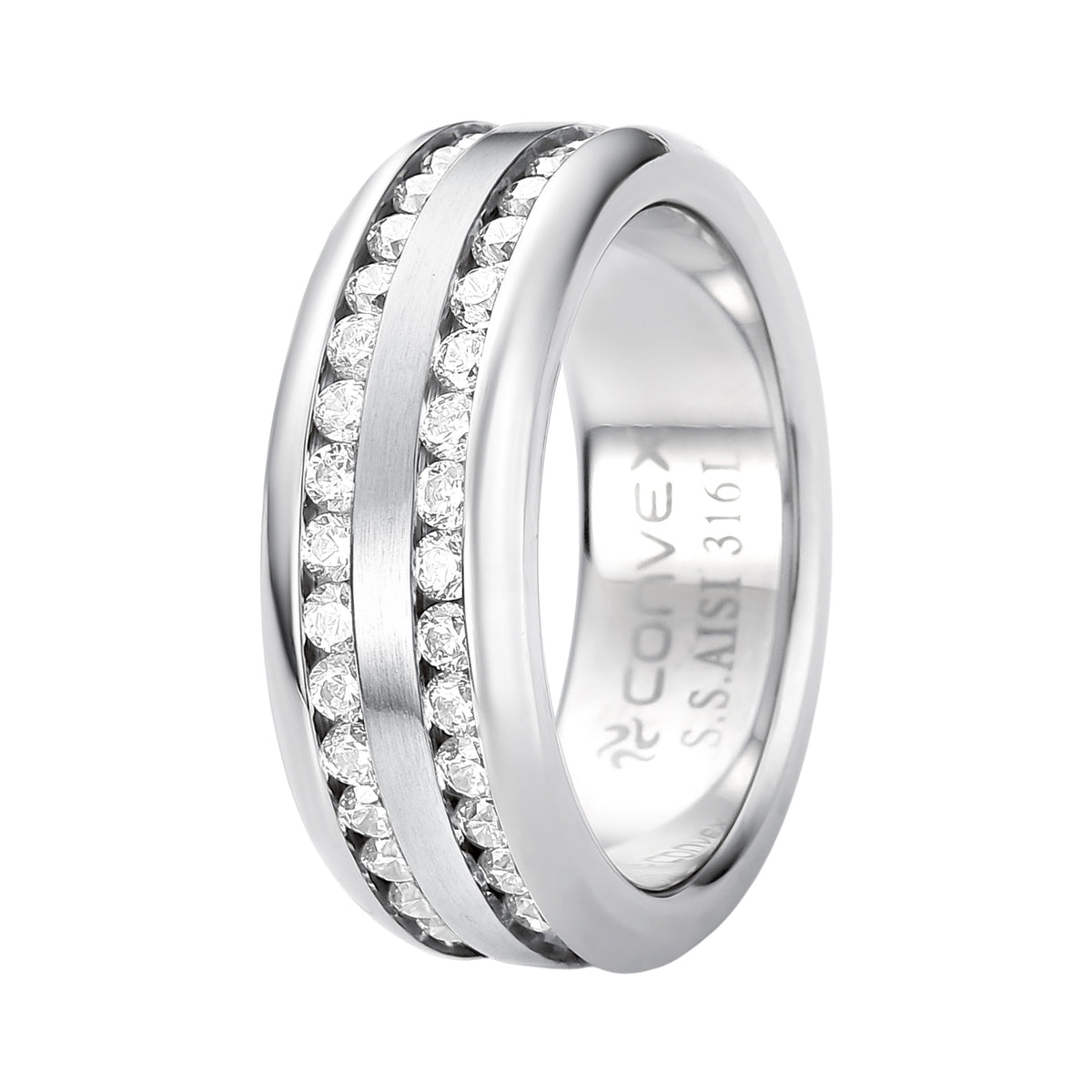 Anel de Aço Troya Dupla com Zircônia 8mm