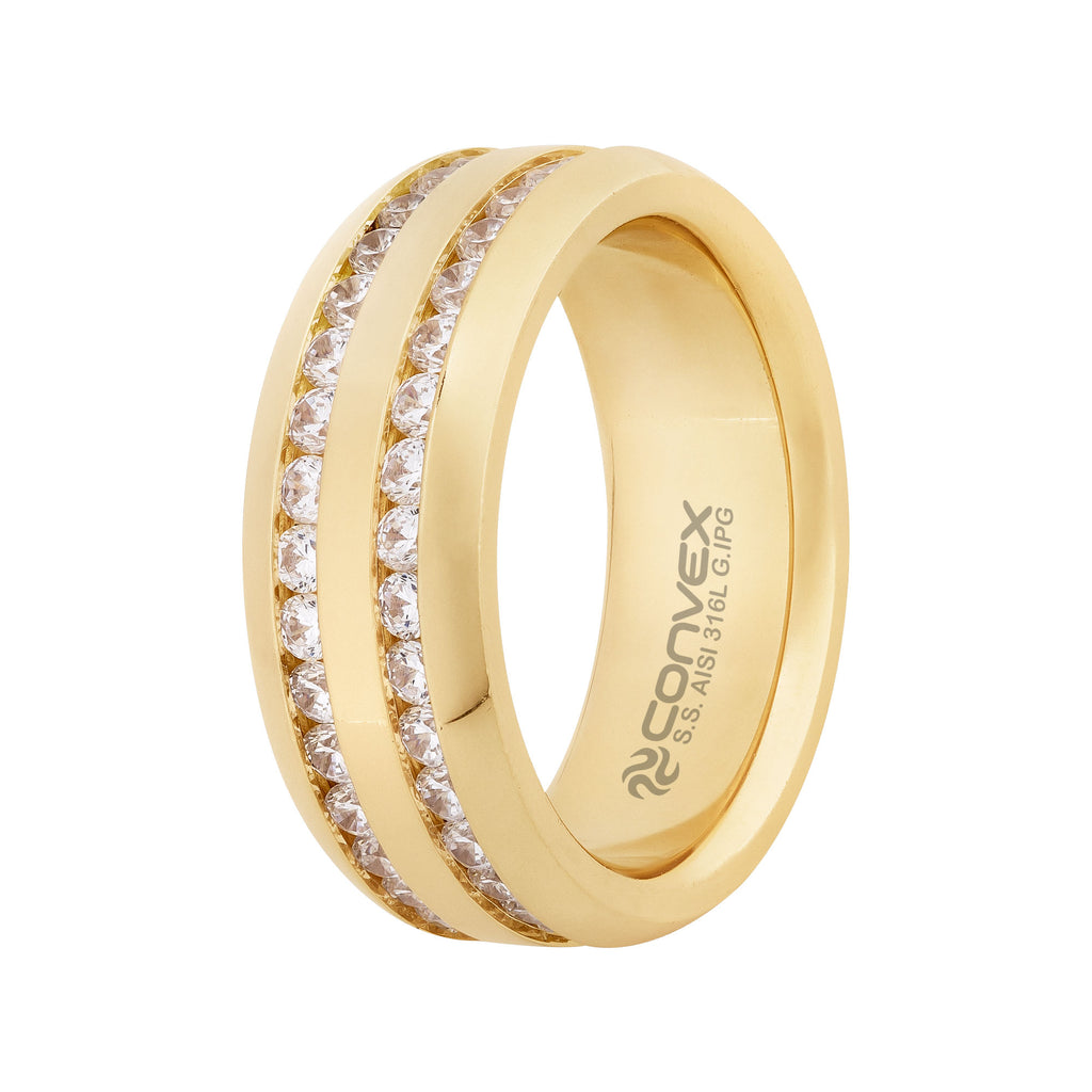Aliança de Aço Troya Dupla Gold IPG Dourado com Zircônias 8mm