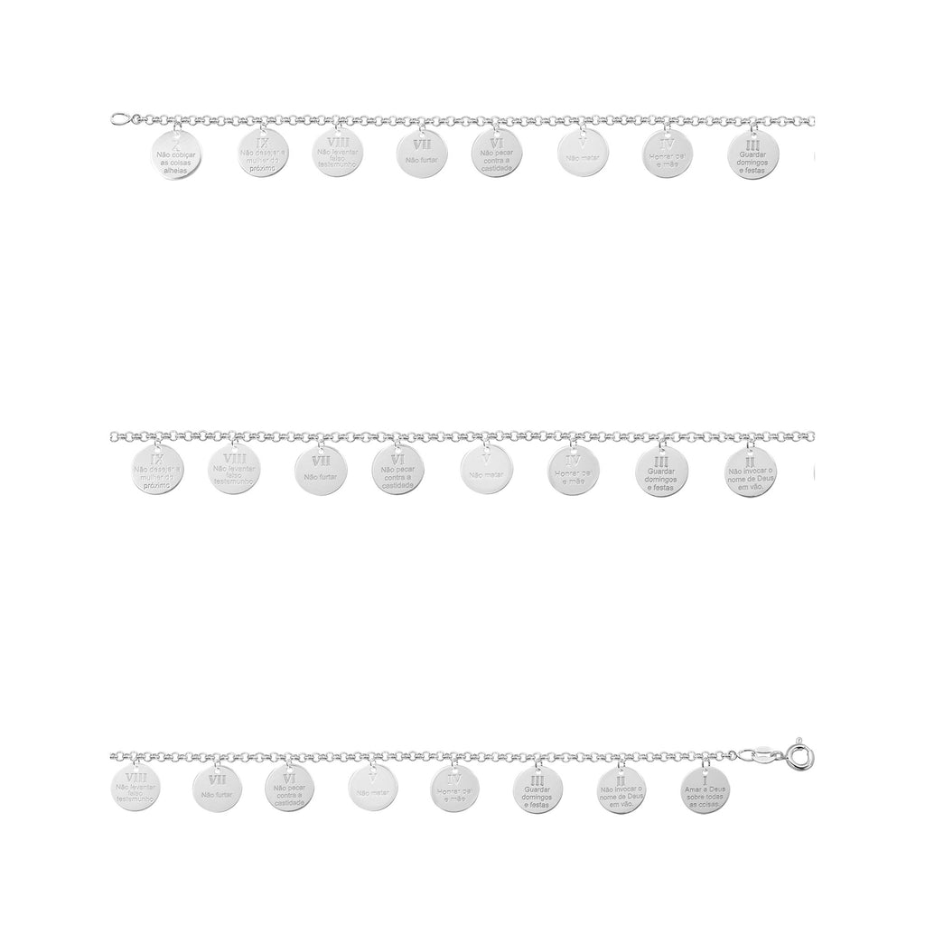 Pulseira de Prata Dez Mandamentos 12mm 18cm