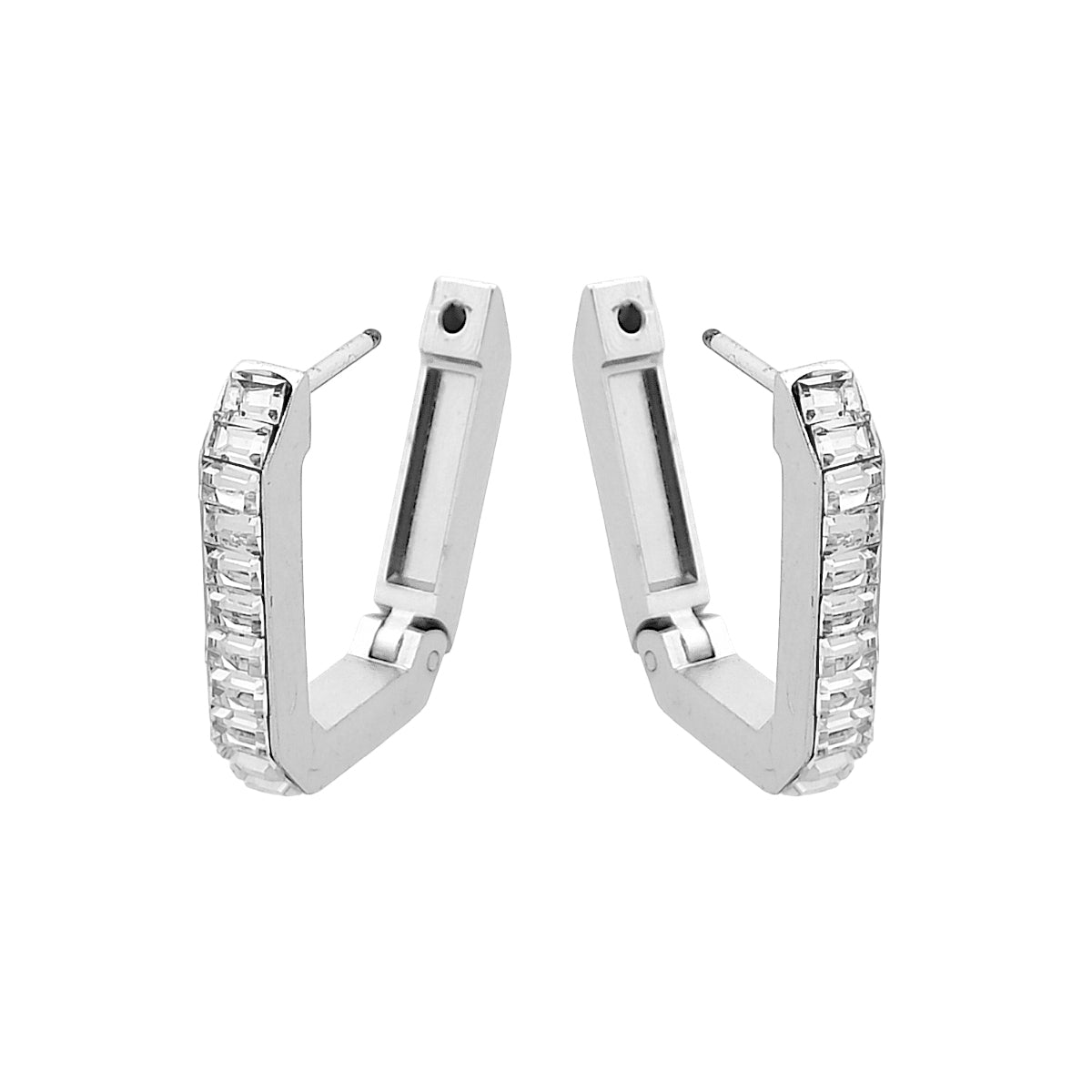 Brinco de Aço Argola Conexão com Pedra Cristal
