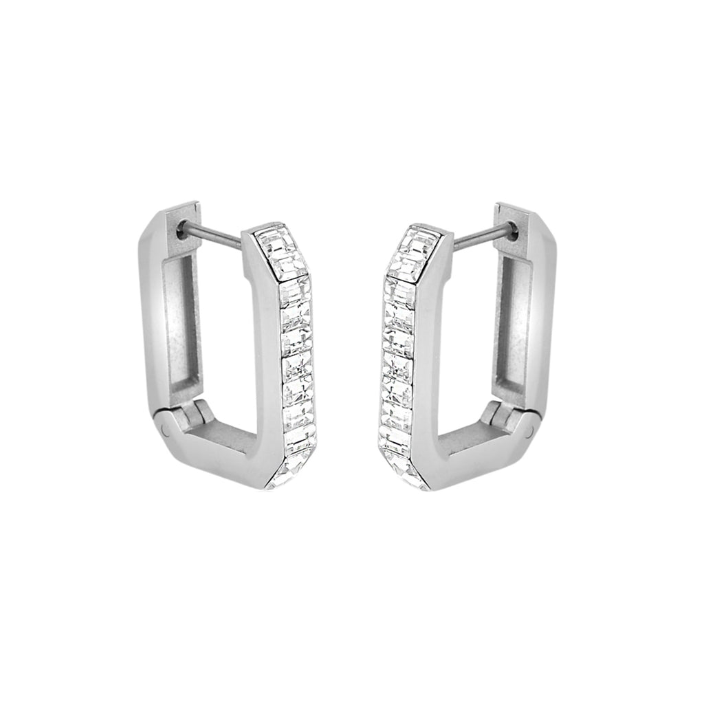 Brinco de Aço Argola Conexão com Pedra Cristal - foto 2