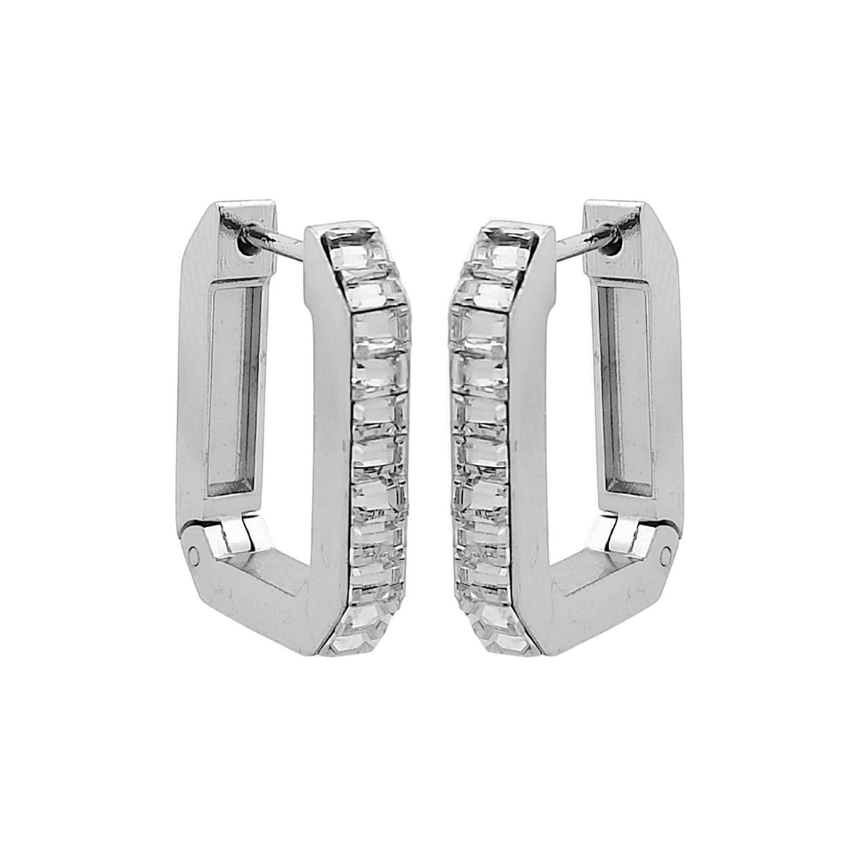 Brinco de Aço Argola Conexão com Pedra Cristal - foto 4