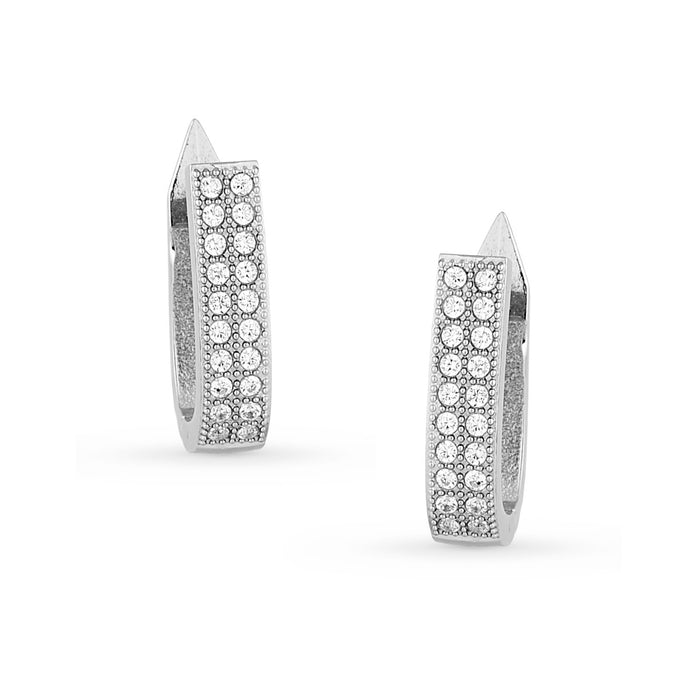 Brinco de Aço Argola Charme Oval com Zircônias 15x10mm