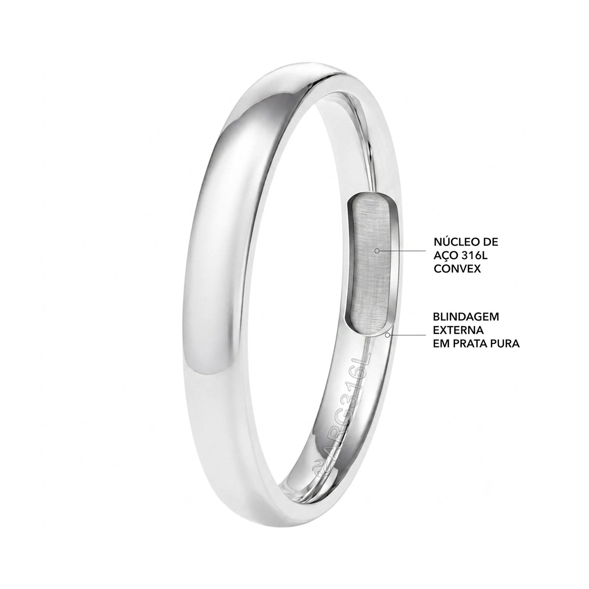 Aliança de Prata Argentum Argos Abaulada 3mm - foto 2