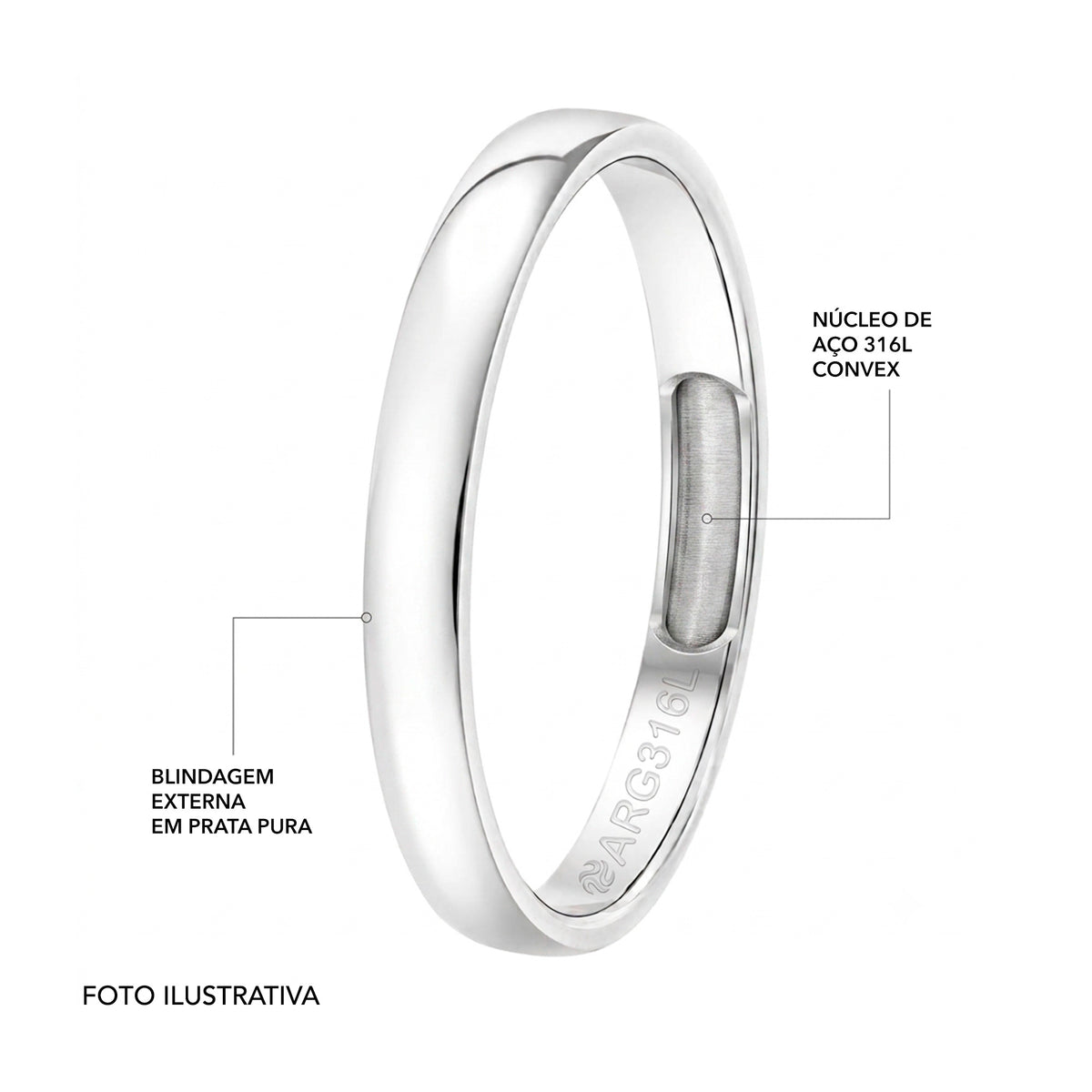 Aliança de Prata Argentum Slim Basic Up Abaulada 2.95mm - foto 2