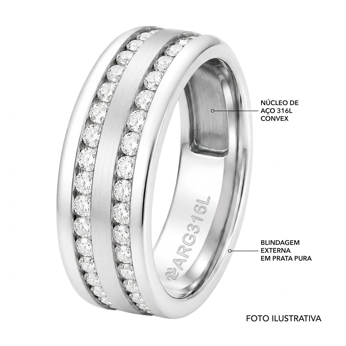 Aliança de Prata Argentum Troya Dupla com Zircônia 8mm - foto 3