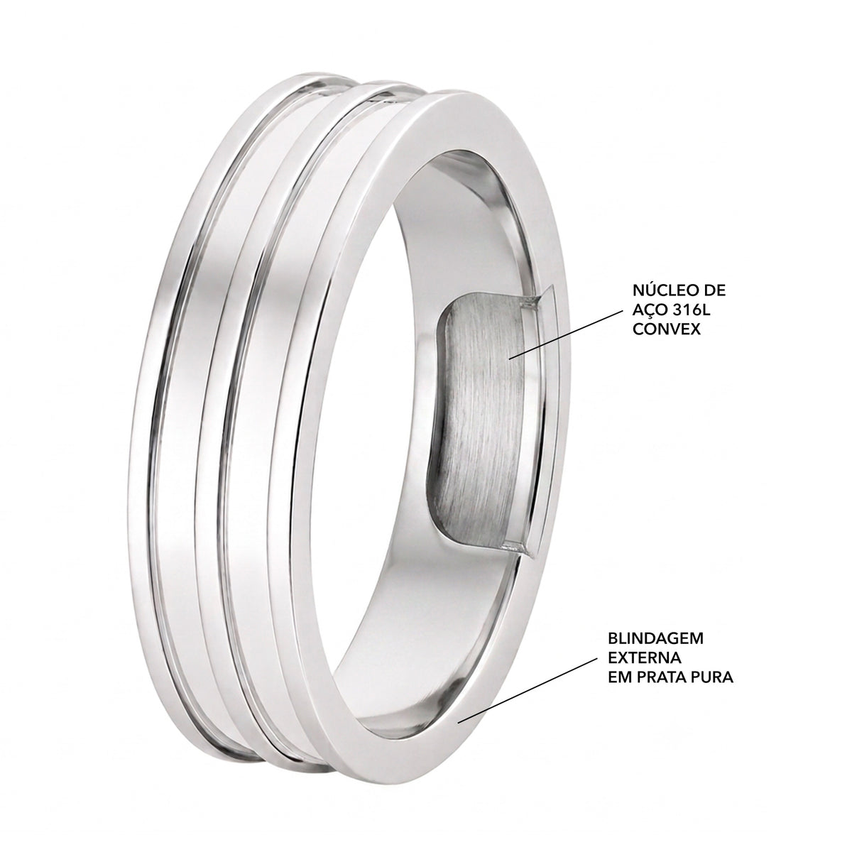 Aliança de Prata Argentum Sparta 6mm - foto 2