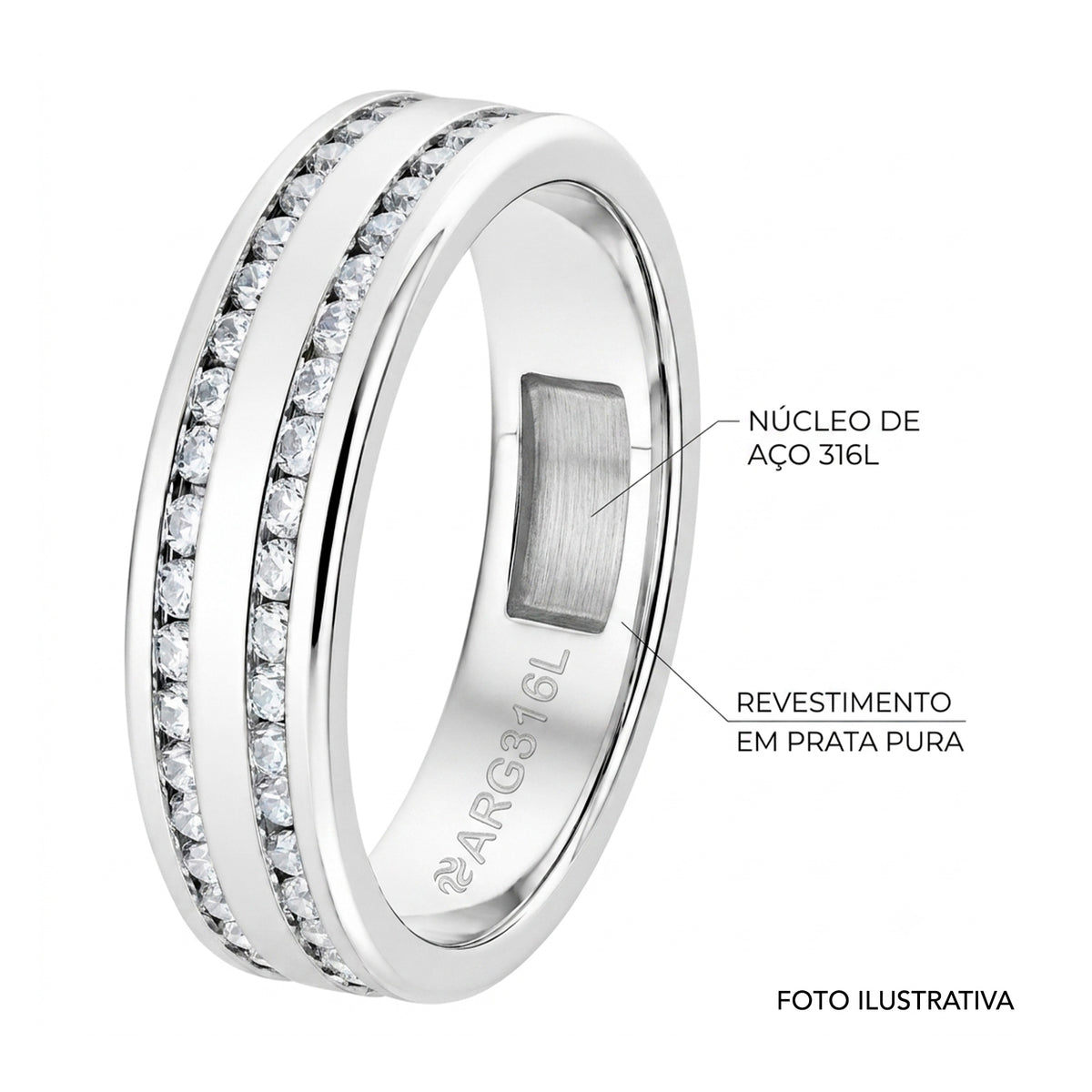 Aliança de Prata Argentum Creta com Zircônias 6mm - foto 3
